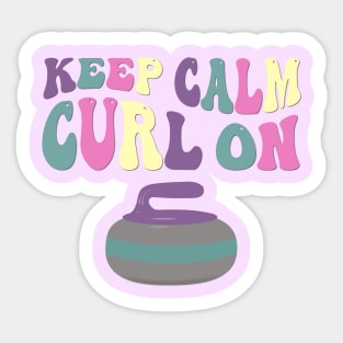 Groovy Retro Curling Sport Design - Keep Calm Curl On Sticker